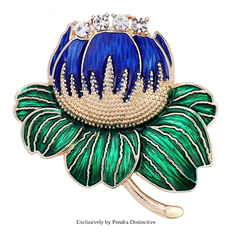 PENDRA Lotuselle Enamel Lotus Flower Brooch