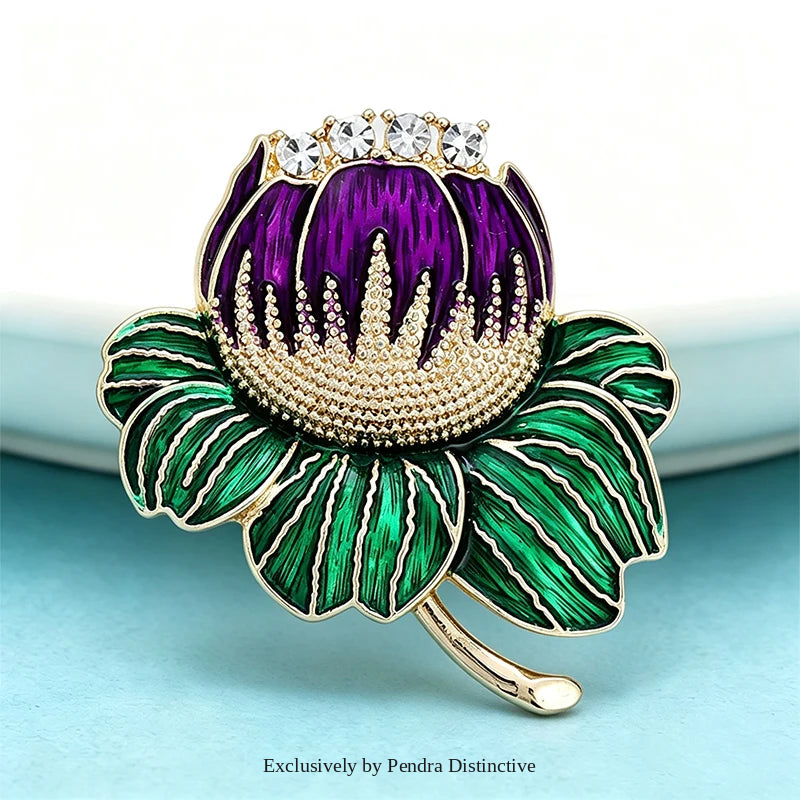PENDRA Lotuselle Enamel Lotus Flower Brooch