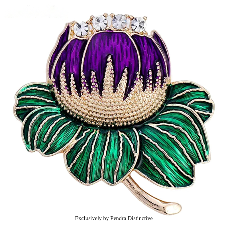 PENDRA Lotuselle Enamel Lotus Flower Brooch