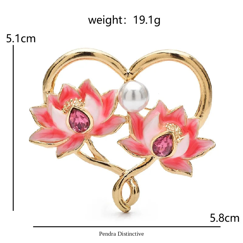 PENDRA Lotuselle Enamel Lotus Heart Brooch