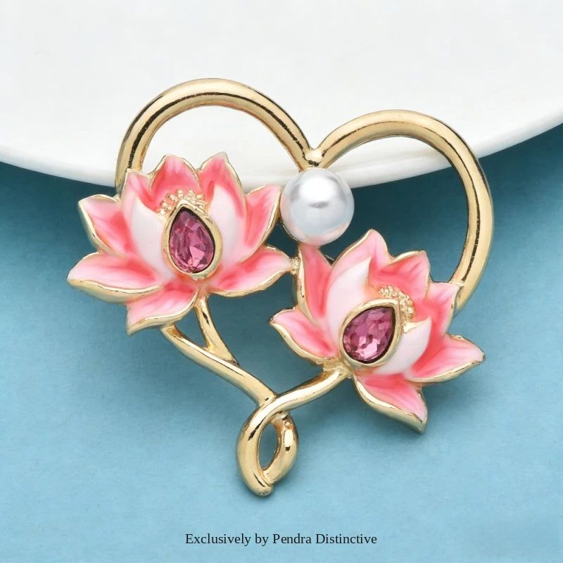 PENDRA Lotuselle Enamel Lotus Heart Brooch