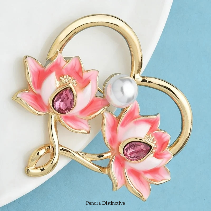 PENDRA Lotuselle Enamel Lotus Heart Brooch