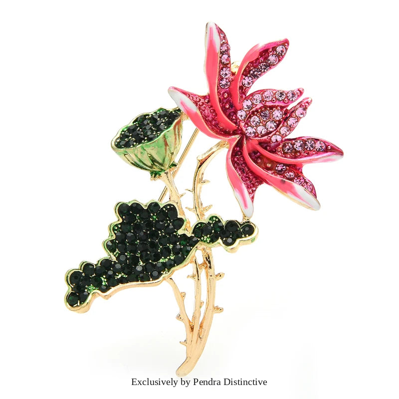 PENDRA Lotuselle Pink Enamel Lotus Flower Brooch