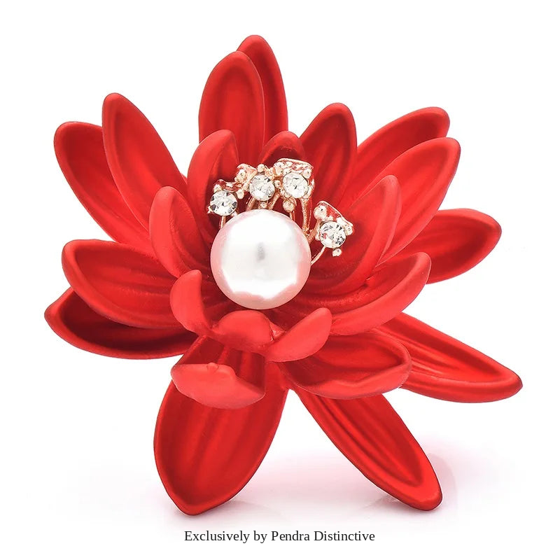 PENDRA Lotuselle Red Soft-Paint Lotus Flower Brooch