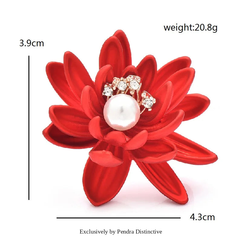 PENDRA Lotuselle Red Soft-Paint Lotus Flower Brooch