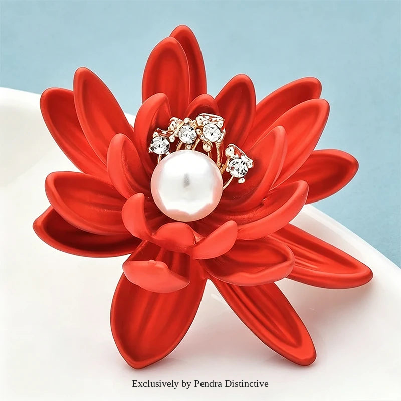 PENDRA Lotuselle Red Soft-Paint Lotus Flower Brooch