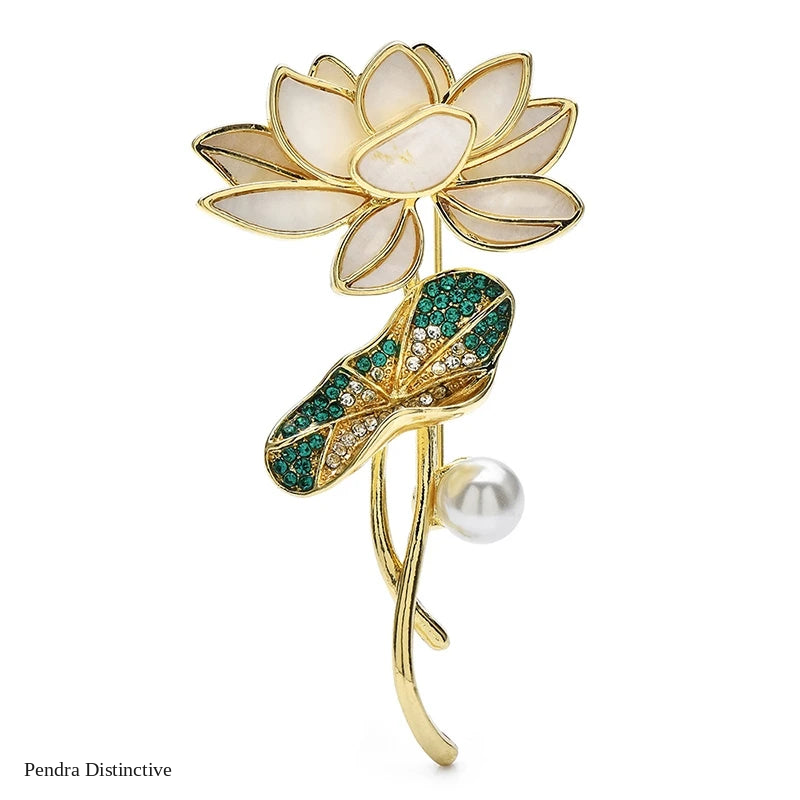 PENDRA Lotusleaf Rhinestone Lotus Leaf Brooch