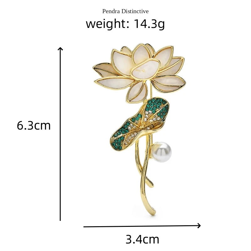 PENDRA Lotusleaf Rhinestone Lotus Leaf Brooch