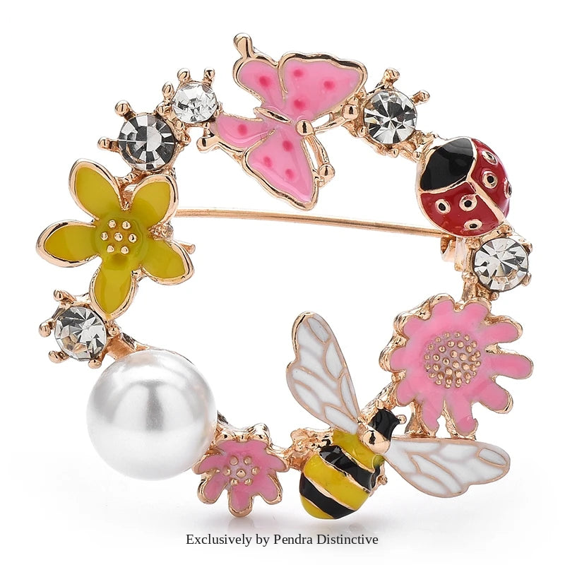 PENDRA Lovely Bee Flower Circle Brooch
