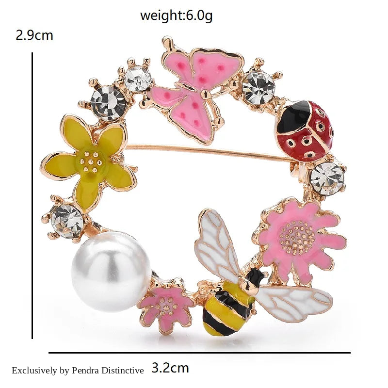 PENDRA Lovely Bee Flower Circle Brooch