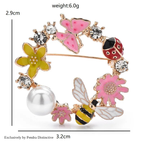 PENDRA Lovely Bee Flower Circle Brooch