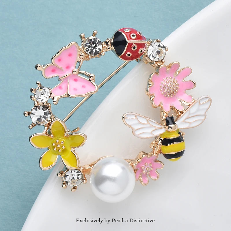 PENDRA Lovely Bee Flower Circle Brooch