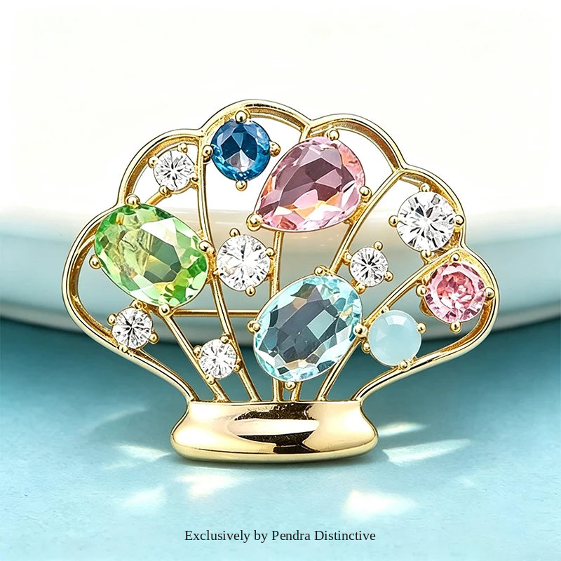 PENDRA Lovely Crystal Seashell Brooch