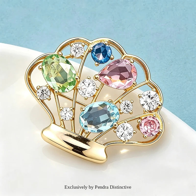 PENDRA Lovely Crystal Seashell Brooch