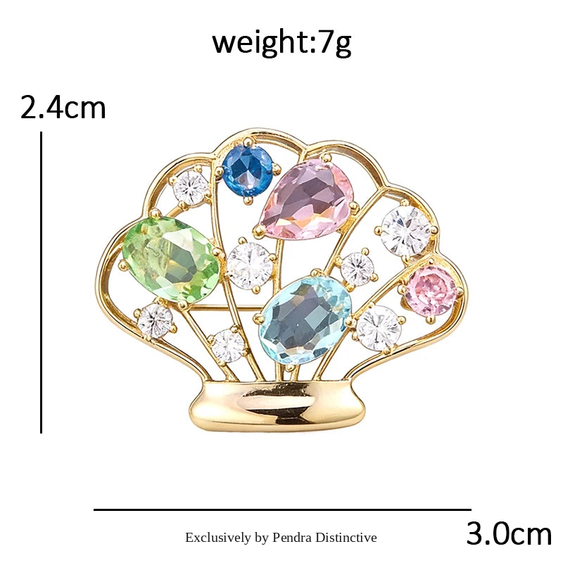 PENDRA Lovely Crystal Seashell Brooch