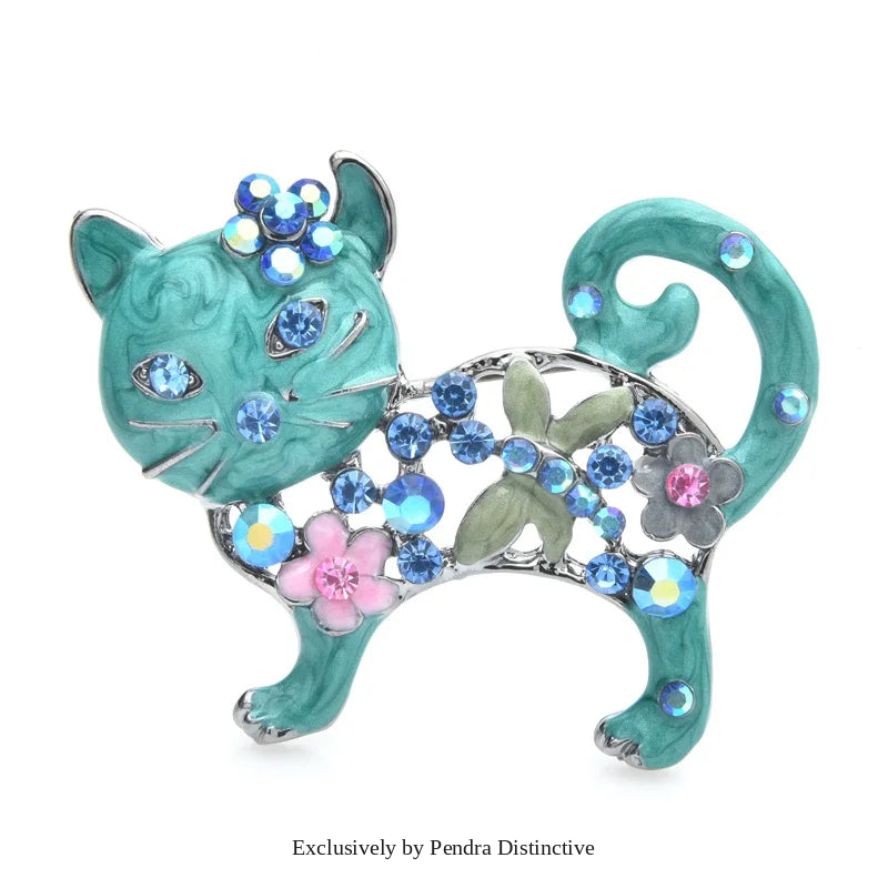 PENDRA Lovely Enamel Cat Metal Brooch