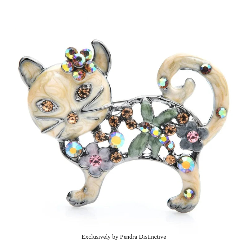 PENDRA Lovely Enamel Cat Metal Brooch