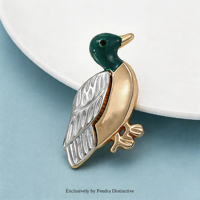 PENDRA Lovely Enamel Duck Brooch