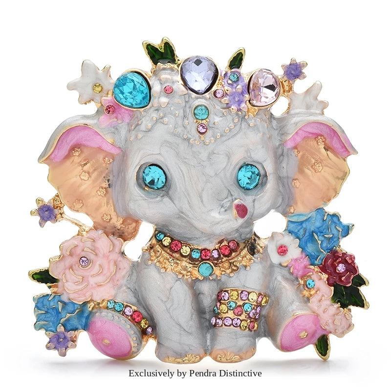 PENDRA Lovely Enamel Elephant Brooch
