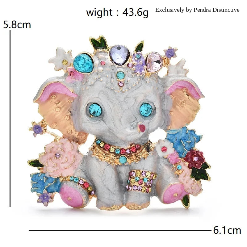 PENDRA Lovely Enamel Elephant Brooch