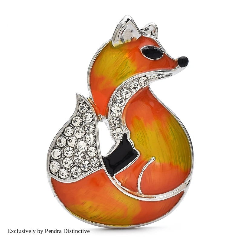 PENDRA Lovely Enamel Fox Brooch