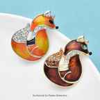 PENDRA Lovely Enamel Fox Brooch