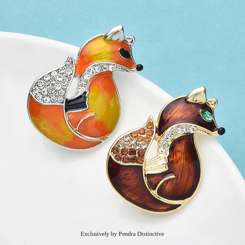 PENDRA Lovely Enamel Fox Brooch
