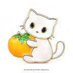 PENDRA Lovely Holding Persimmon Tomato Cat Brooch