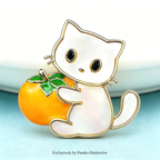 PENDRA Lovely Holding Persimmon Tomato Cat Brooch
