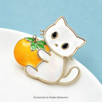PENDRA Lovely Holding Persimmon Tomato Cat Brooch