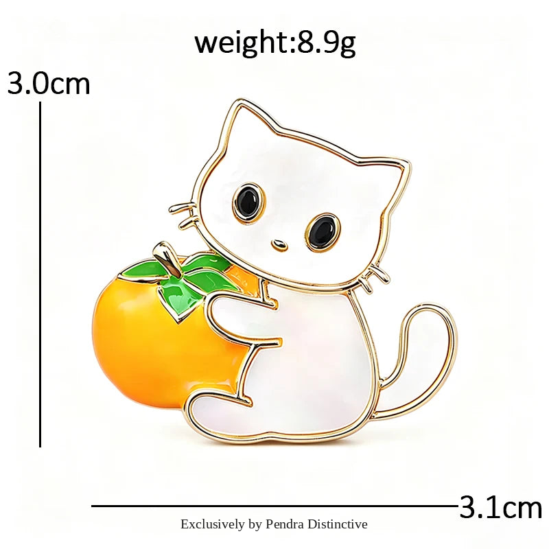 PENDRA Lovely Holding Persimmon Tomato Cat Brooch