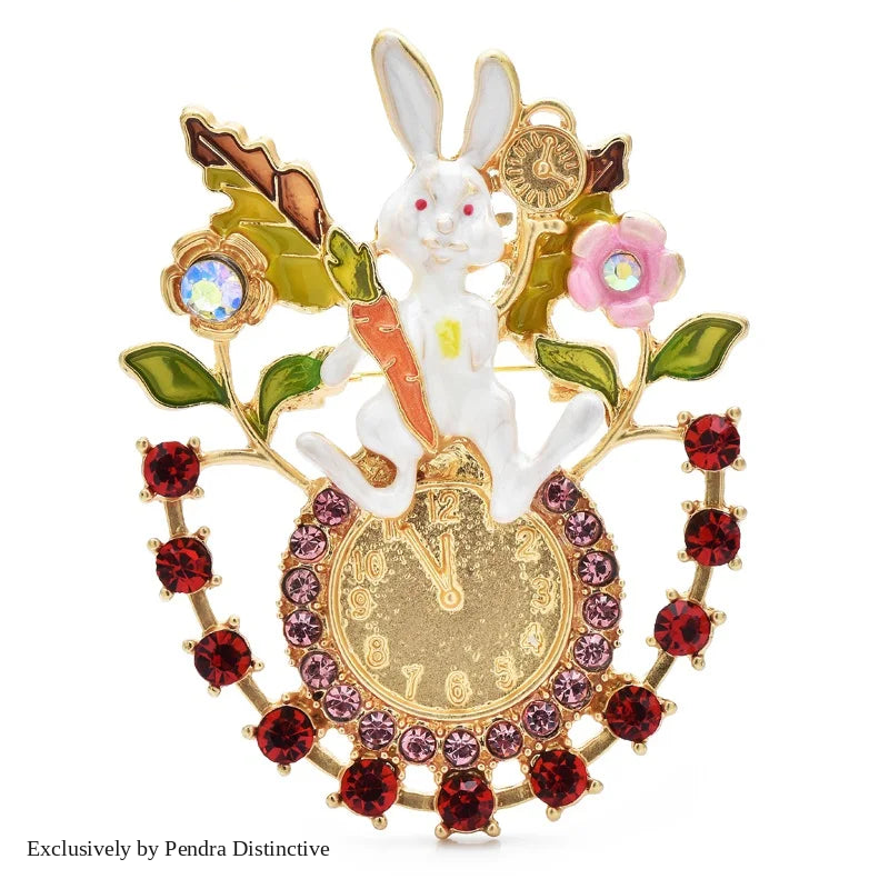 PENDRA Lovely Rabbit Clock Brooch
