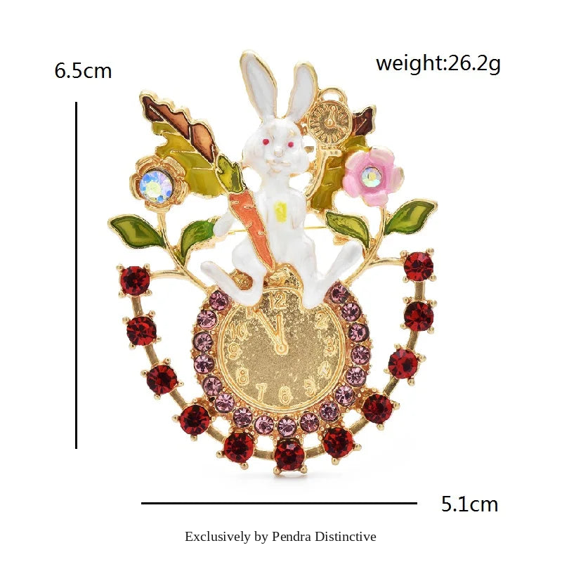 PENDRA Lovely Rabbit Clock Brooch