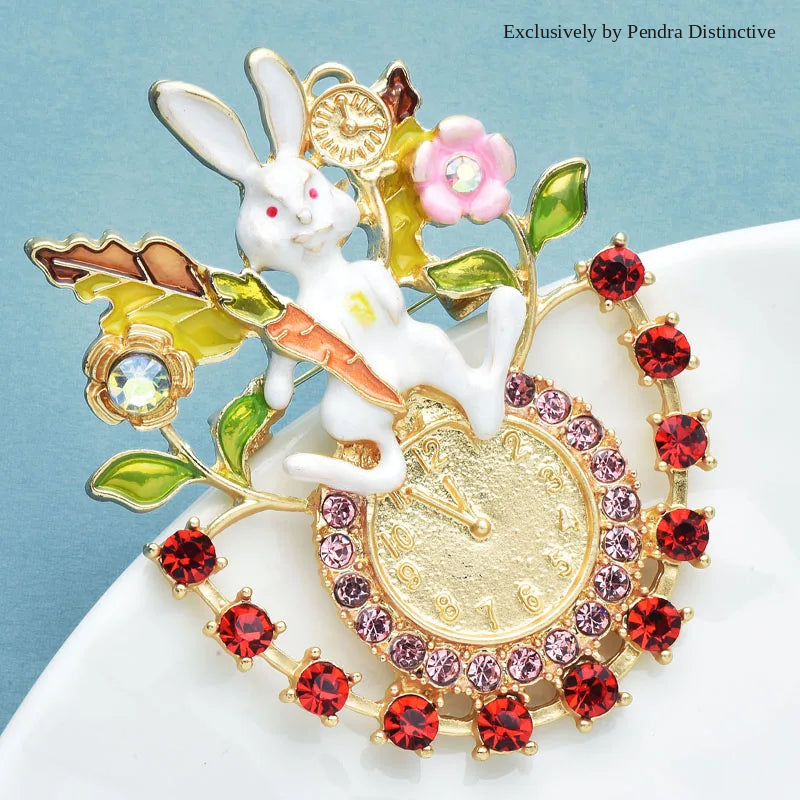 PENDRA Lovely Rabbit Clock Brooch