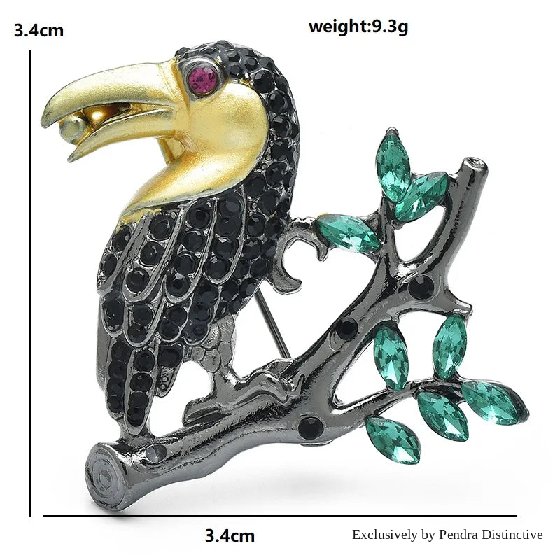 PENDRA Lovely Rhinestone Crow Bird Brooch