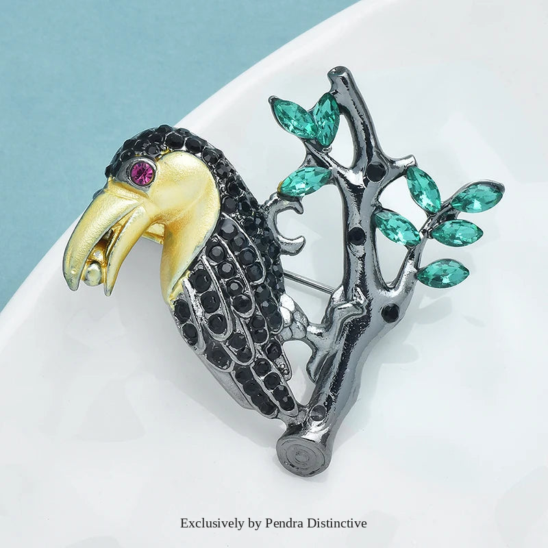PENDRA Lovely Rhinestone Crow Bird Brooch