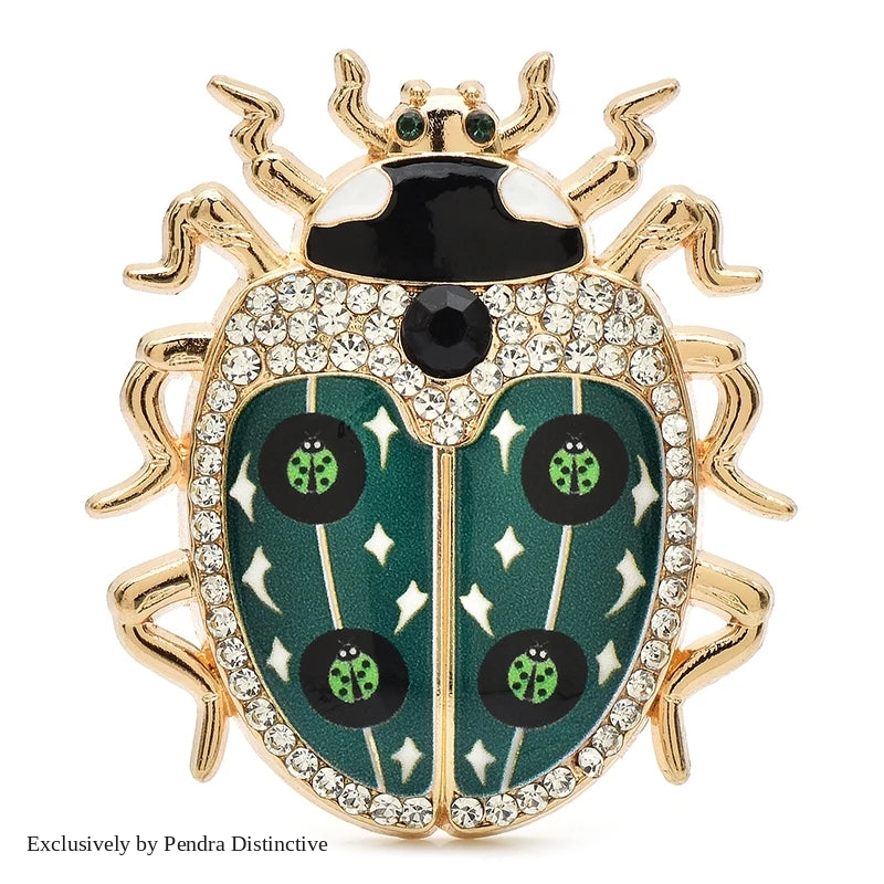 PENDRA Lovely Rhinestone Ladybug Brooch