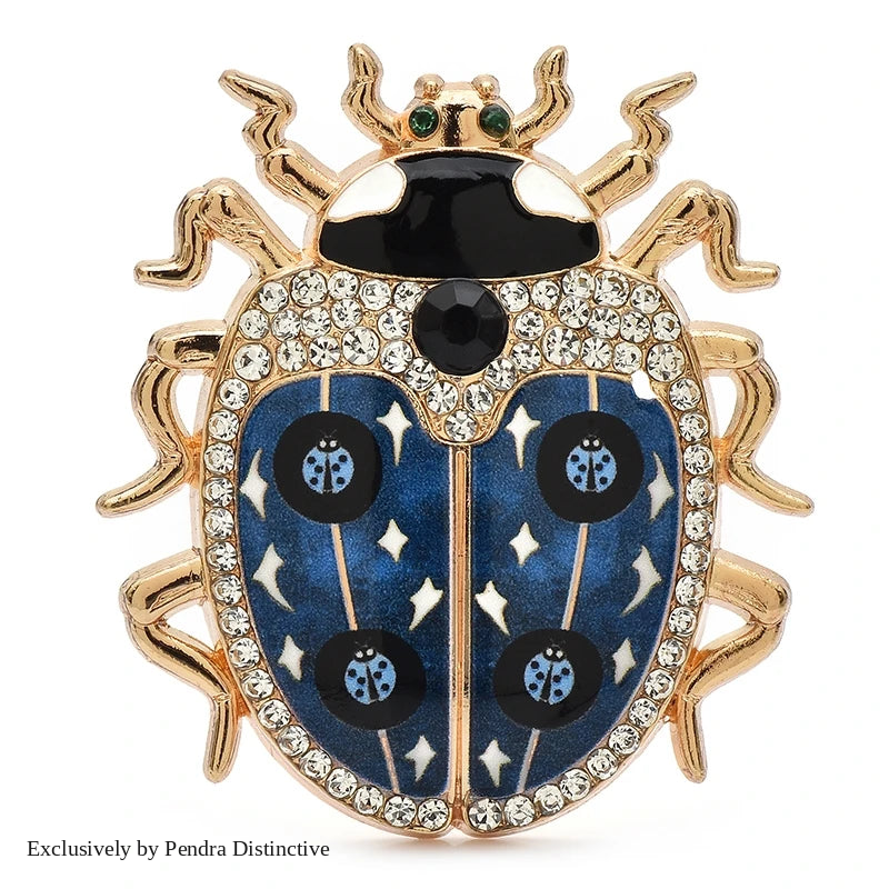 PENDRA Lovely Rhinestone Ladybug Brooch