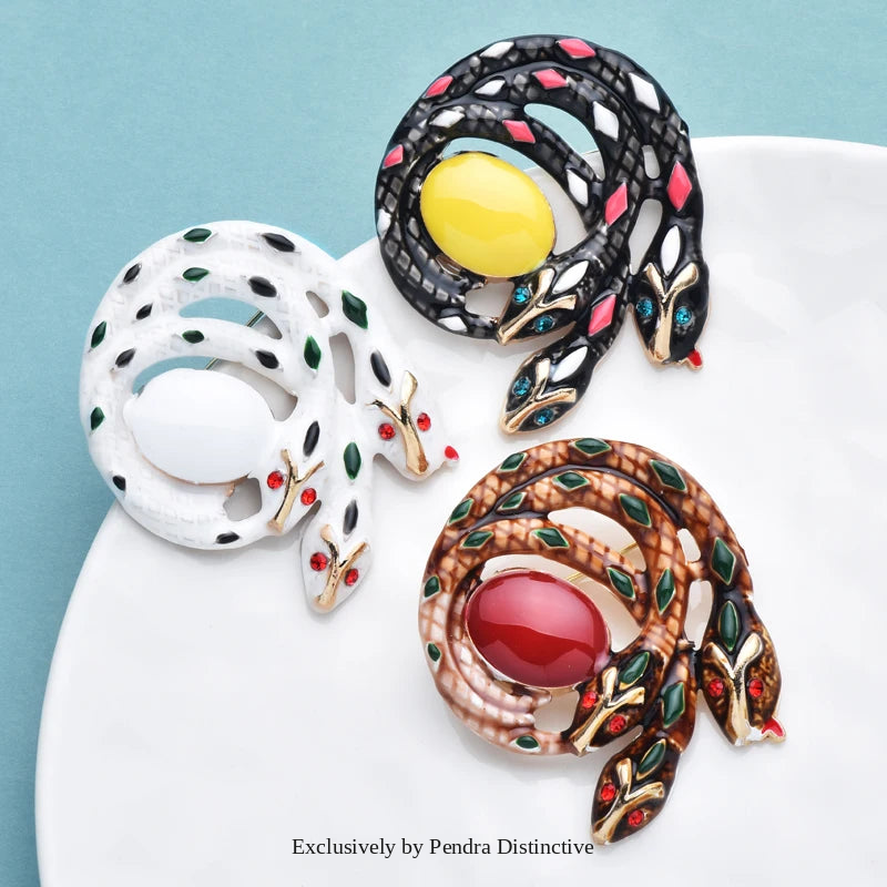 PENDRA Lovely Snakes And Egg Brooch