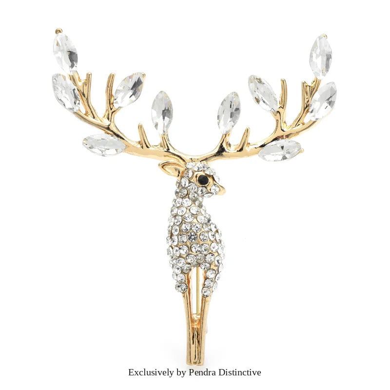 PENDRA Lucky Deer Rhinestone Animal Brooch