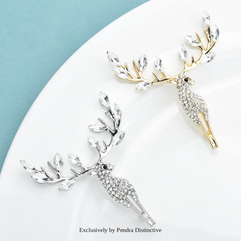 PENDRA Lucky Deer Rhinestone Animal Brooch