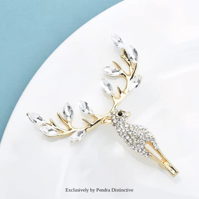 PENDRA Lucky Deer Rhinestone Animal Brooch