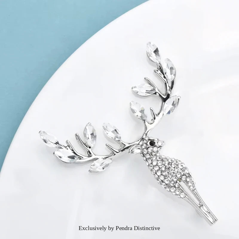 PENDRA Lucky Deer Rhinestone Animal Brooch