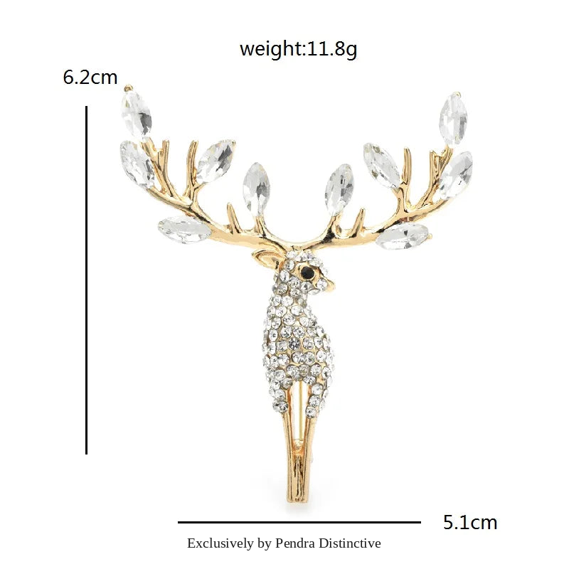 PENDRA Lucky Deer Rhinestone Animal Brooch