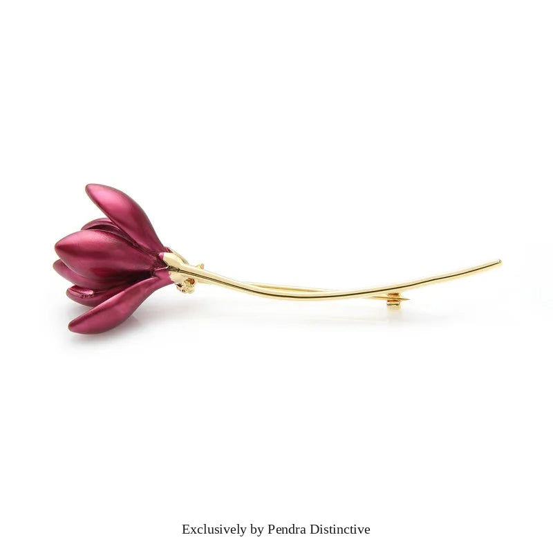 PENDRA Magnolia Hot Pink Enamel Lotus Flower Brooch