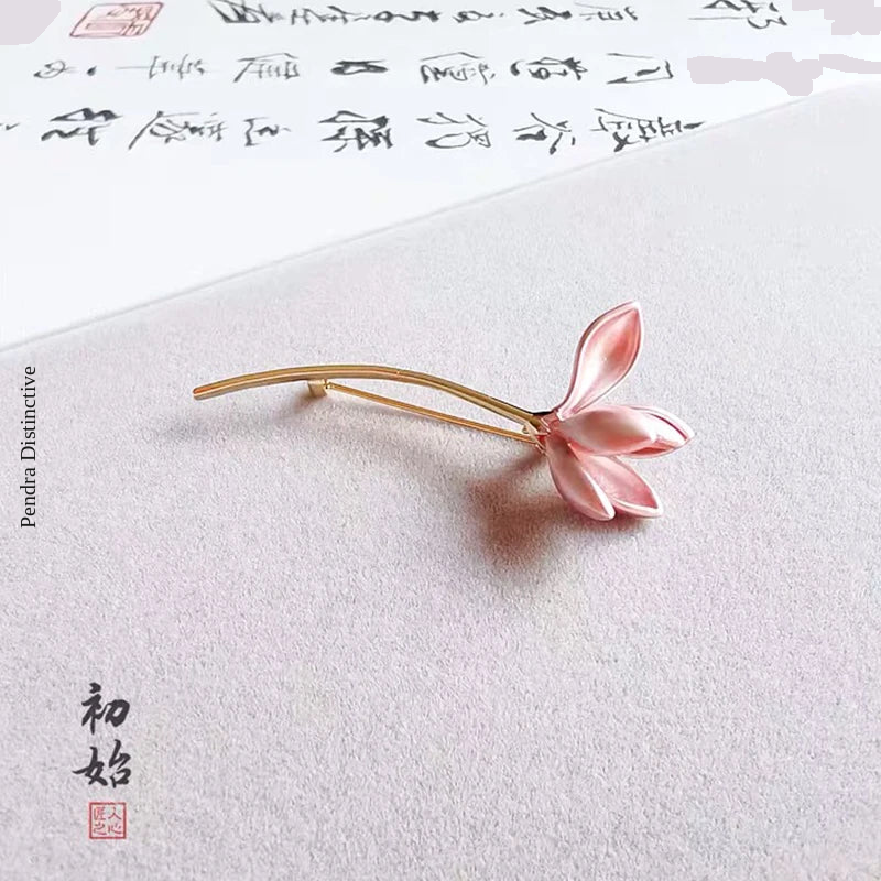PENDRA Magnolia Hot Pink Enamel Lotus Flower Brooch
