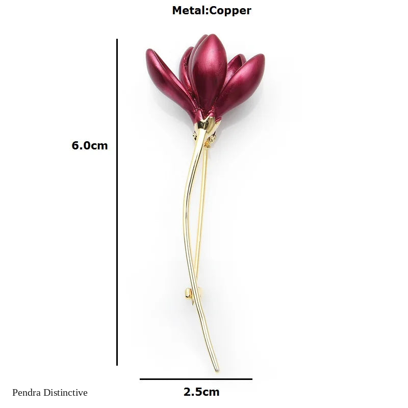 PENDRA Magnolia Hot Pink Enamel Lotus Flower Brooch