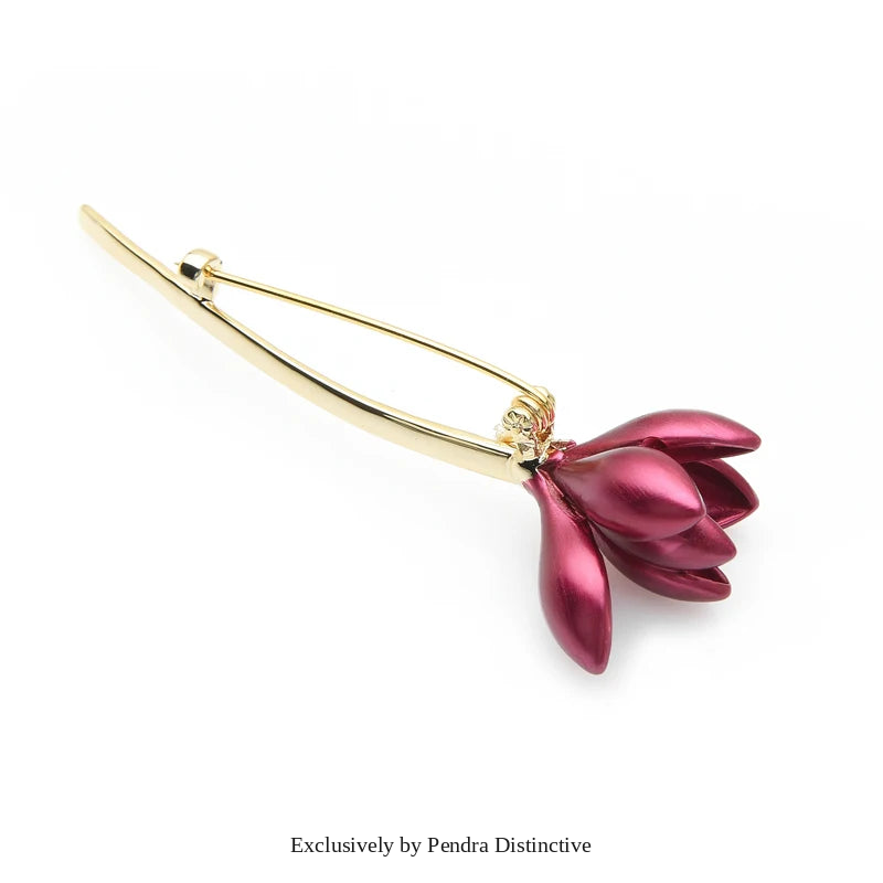 PENDRA Magnolia Hot Pink Enamel Lotus Flower Brooch