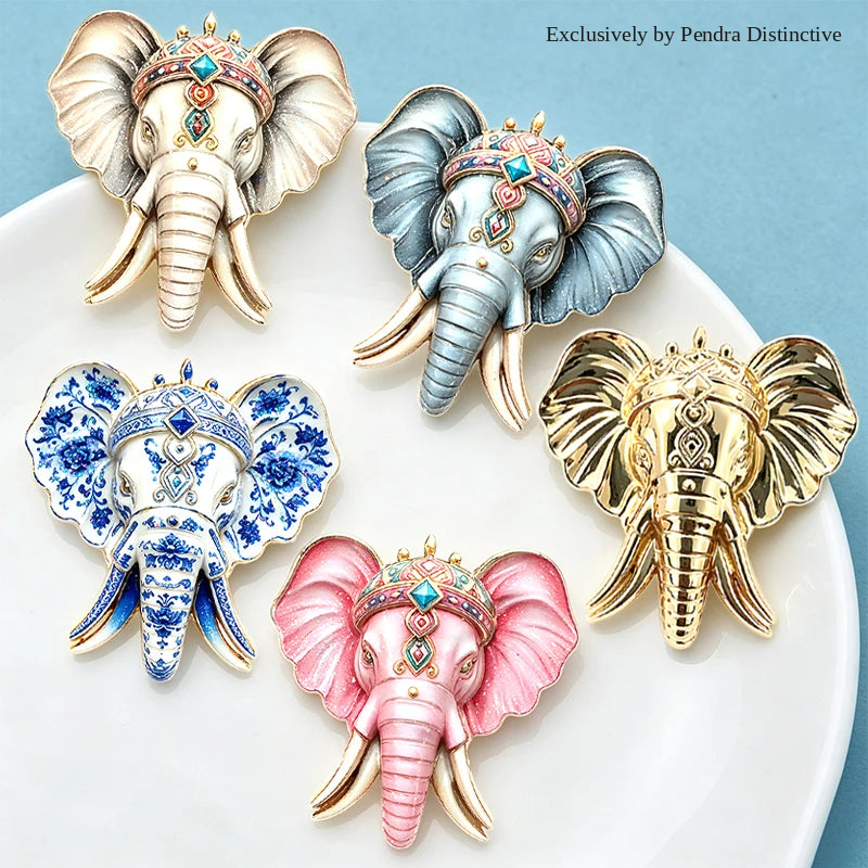 PENDRA Majestic Elephant Enamel Brooch