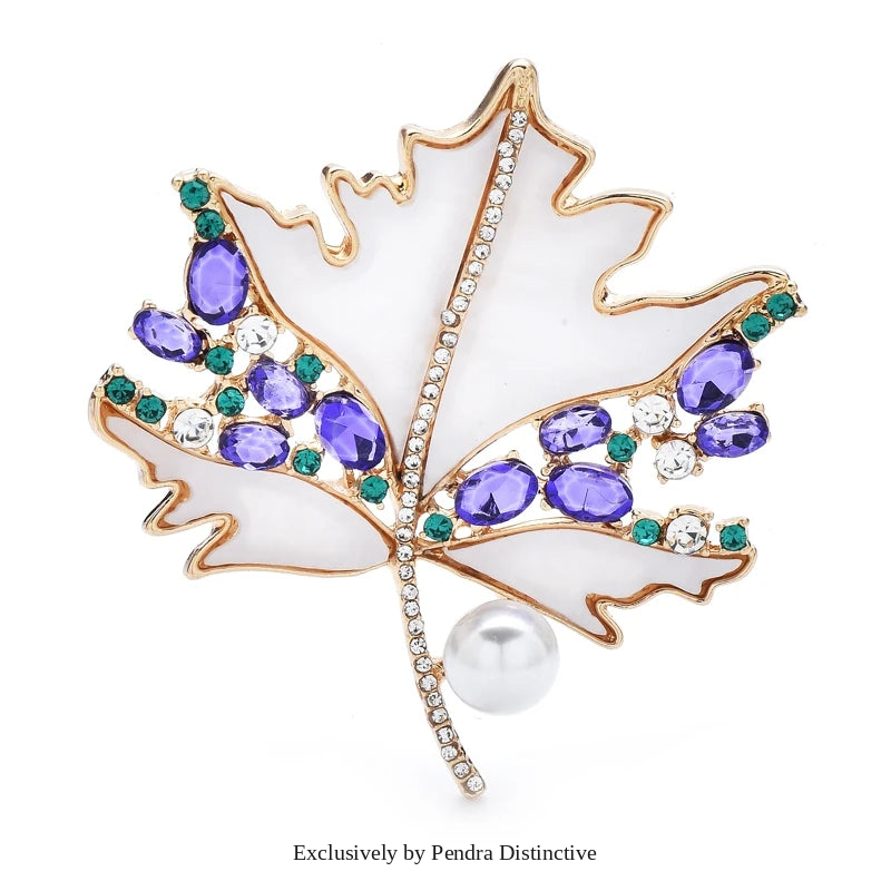 PENDRA Mapletta Purple Rhinestone Maple Leaf Brooch